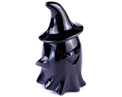 Cute 3.5" Black Obsidian Hand Carved Crystal Ghost Sculpture,Halloween Gift