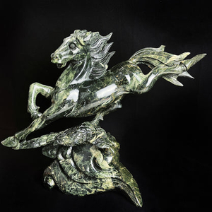 Amazing 15.6" Jiulong Jade Hand Carved Crystal Horse Sculpture Collectable Decor