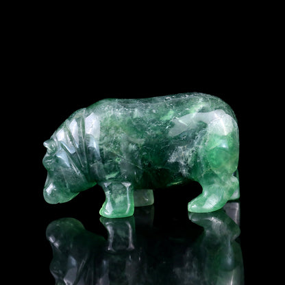 4.1" Fluorite Hand Carved Crystal Hippo Sculpture