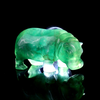 4.1" Fluorite Hand Carved Crystal Hippo Sculpture