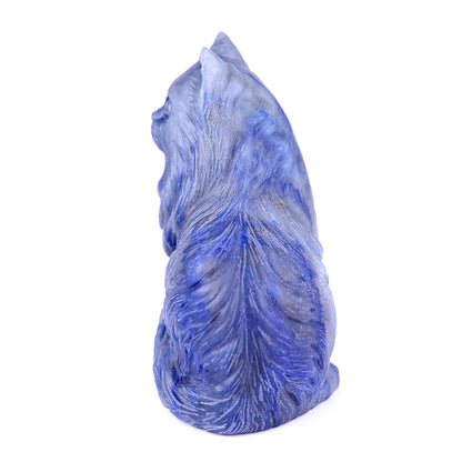 4.1" Blue Aventurine Hand Carved Crystal Persian Cat Sculpture