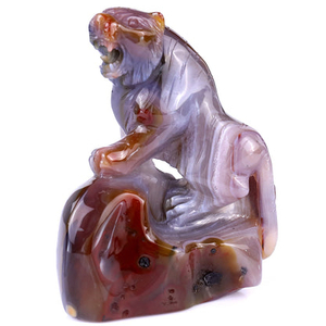 Amazing 4.8" Red Geode Agate Hand Carved Crystal Tiger Sculpture