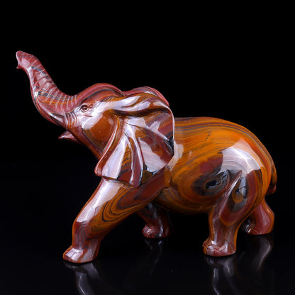 10.0" Tiger Iron Eye Hand Carved Crystal Elephant Sculpture