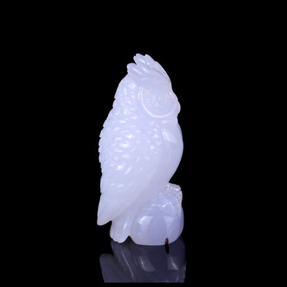 3.1" Blue Chalcedony Hand Carved Crystal Owl Sculpture
