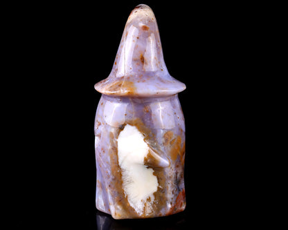 3.6” Natural Chalcedony Hand Carved Crystal Wizard Ghost Sculpture, Halloween Gift