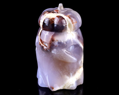 3.0” Natural Chalcedony Hand Carved Crystal Pumpkin Ghost Sculpture, Halloween Gift
