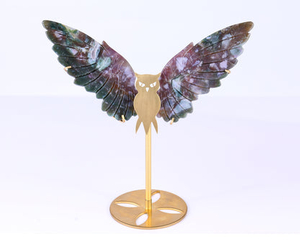 5.0" Indian Agate Hand Carved Crystal Owl Wings Sculpture