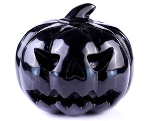 3.5” Natural Black Obsidian Hand Carved Crystal Pumpkin Sculpture, Halloween Gift