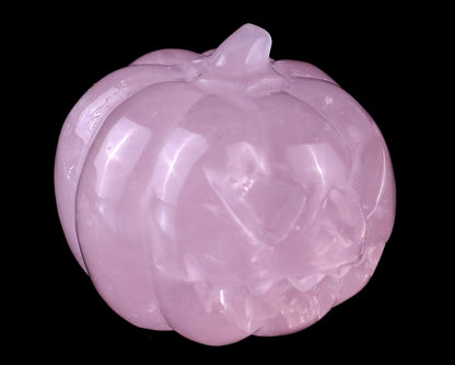 1.6” Natural Rose Quartz Hand Carved Crystal Pumpkin Sculpture, Halloween Gift