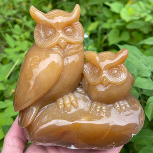 5.0" Chalcedony Hand Carved Crystal Owls Sculpture