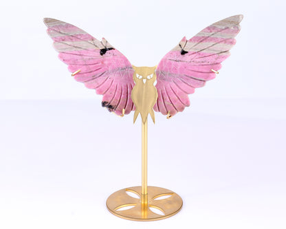 5.0" Rhodonite Hand Carved Crystal Owl Wings Sculpture