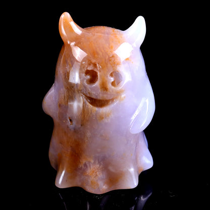 3.0” Natural Chalcedony Hand Carved Crystal Ghost Sculpture, Halloween Gift