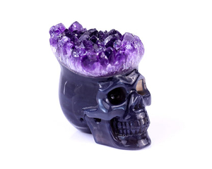 Nice 2.3" Amethyst Druse Agate Hand Carved Crystal Mineral Specimen Skull Sculpture