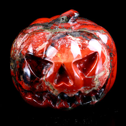 2.6” Natural Red Jasper Hand Carved Crystal Pumpkin Sculpture, Halloween Gift