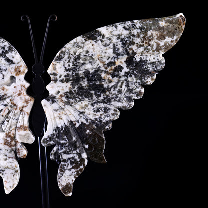 7.0" Moss Agate Hand Carved Crystal Butterfly Wings Sculpture