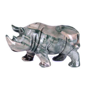 Natural Green Jiulong Jade Rhinoceros Carved 