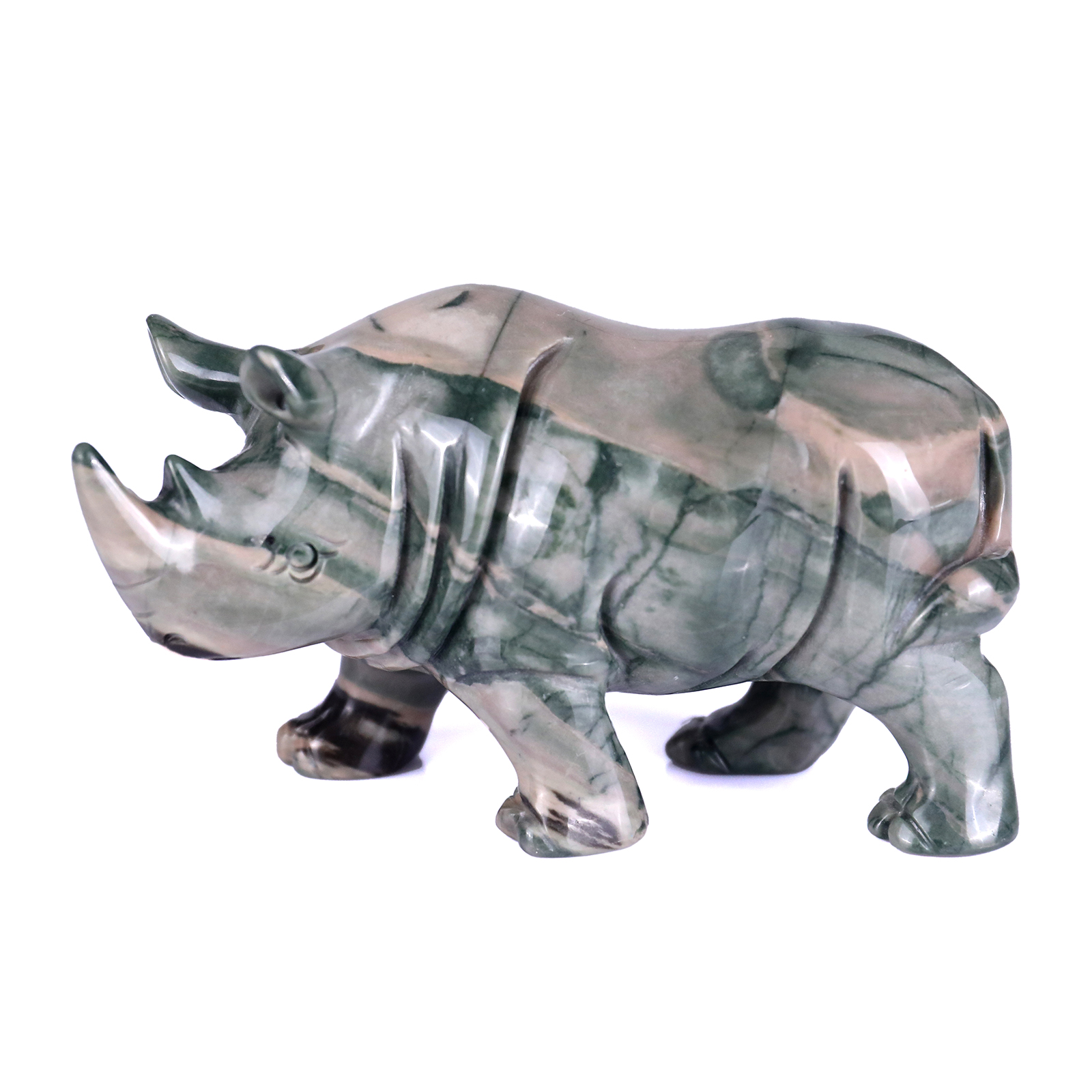 Natural Green Jiulong Jade Rhinoceros Carved 