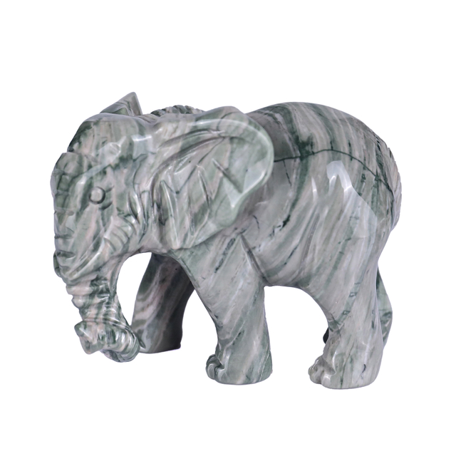 Natural Green Jade Elephant Polished Carved Healing Gemstone