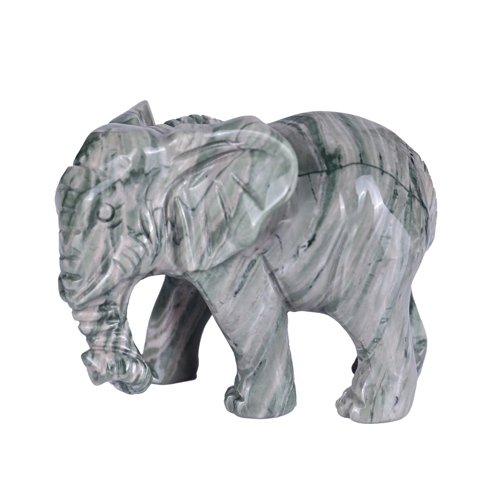 Natural Green Jade Elephant Polished Carved Healing Gemstone