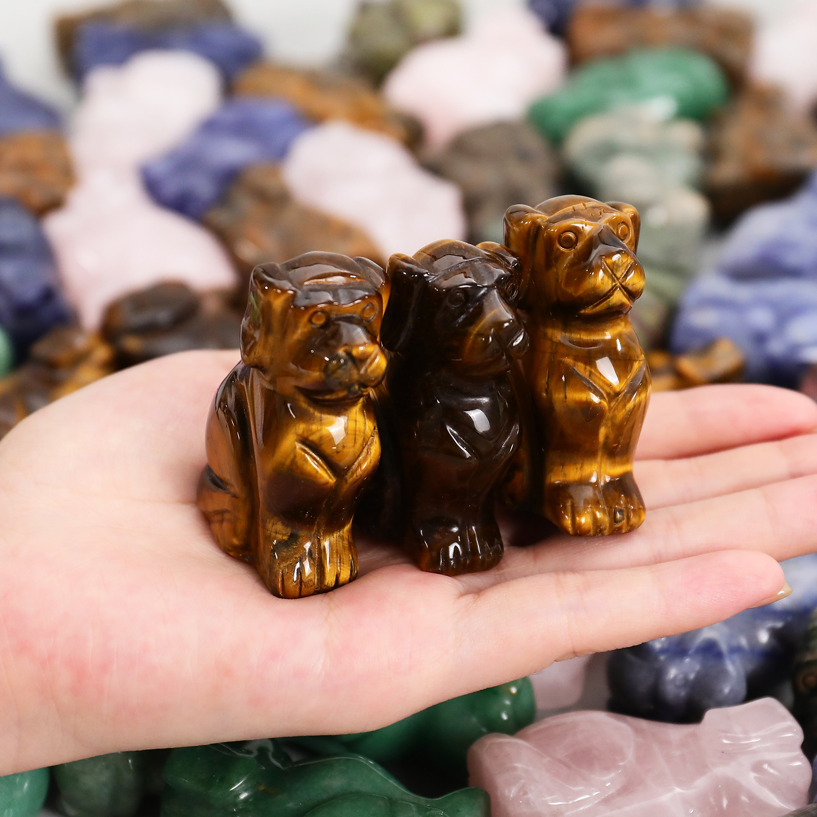 Natural Agate Stone Carved Small Dog Decor, Cute Dog Sculpture for fengshui