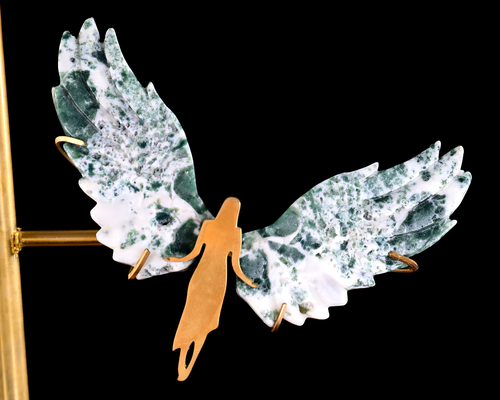 15" Natural Jiulong Jade Spirit Wings Sculpture – Hand-Carved Jade Artwork