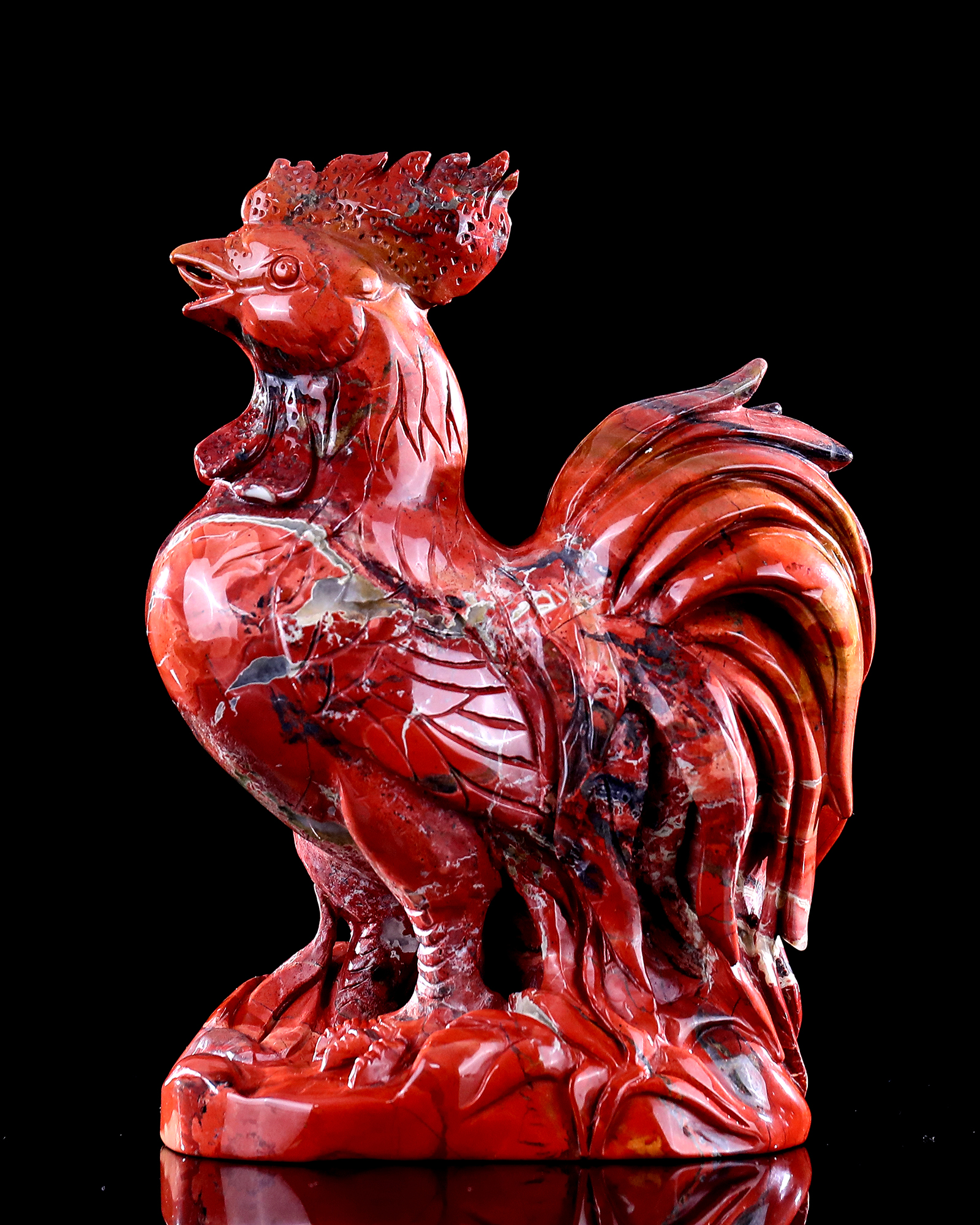 8.3" Red Jasper Carved Cock Sculpture, Vibrant Gemstone Art for Decor & Collection