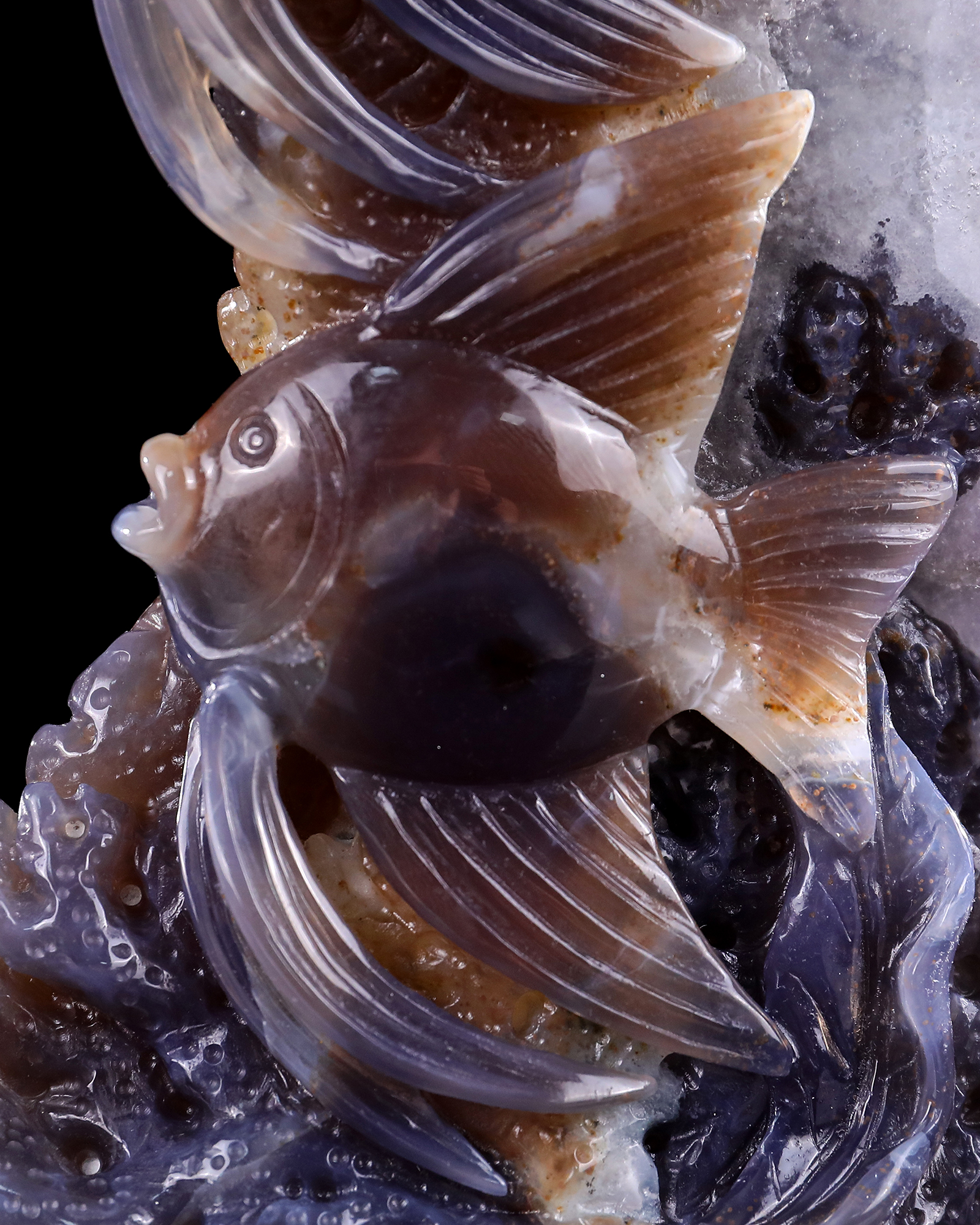 6.7" Amethyst Cluster Fish Carving, Exquisite Gemstone Sculpture for Decoration & Blessings