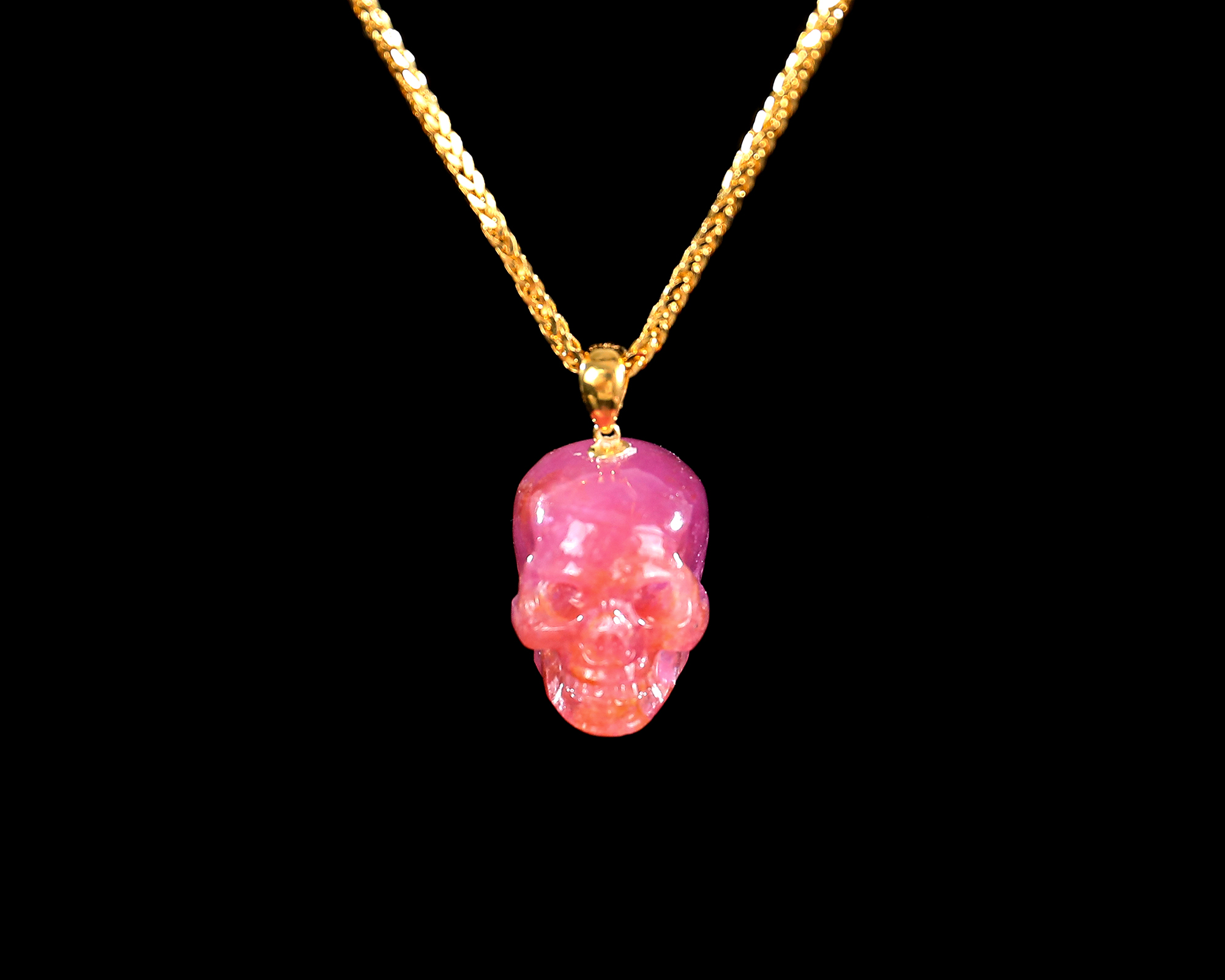 20mm Mini Hand Carved Ruby Skull Pendant - 18K Gold Clasp Luxury Gemstone Jewelry