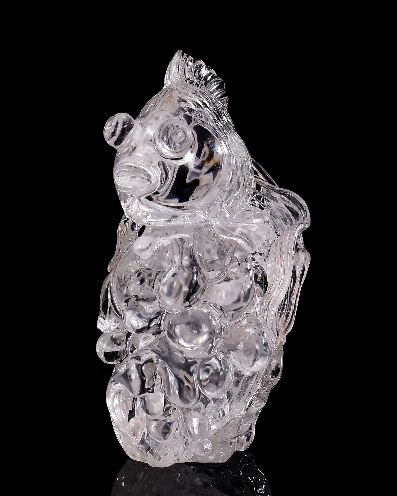 5-inch Hand Carved Clear Quartz Goldfish Decoration - Auspicious Gemstone Sculpture for Luck & Décor