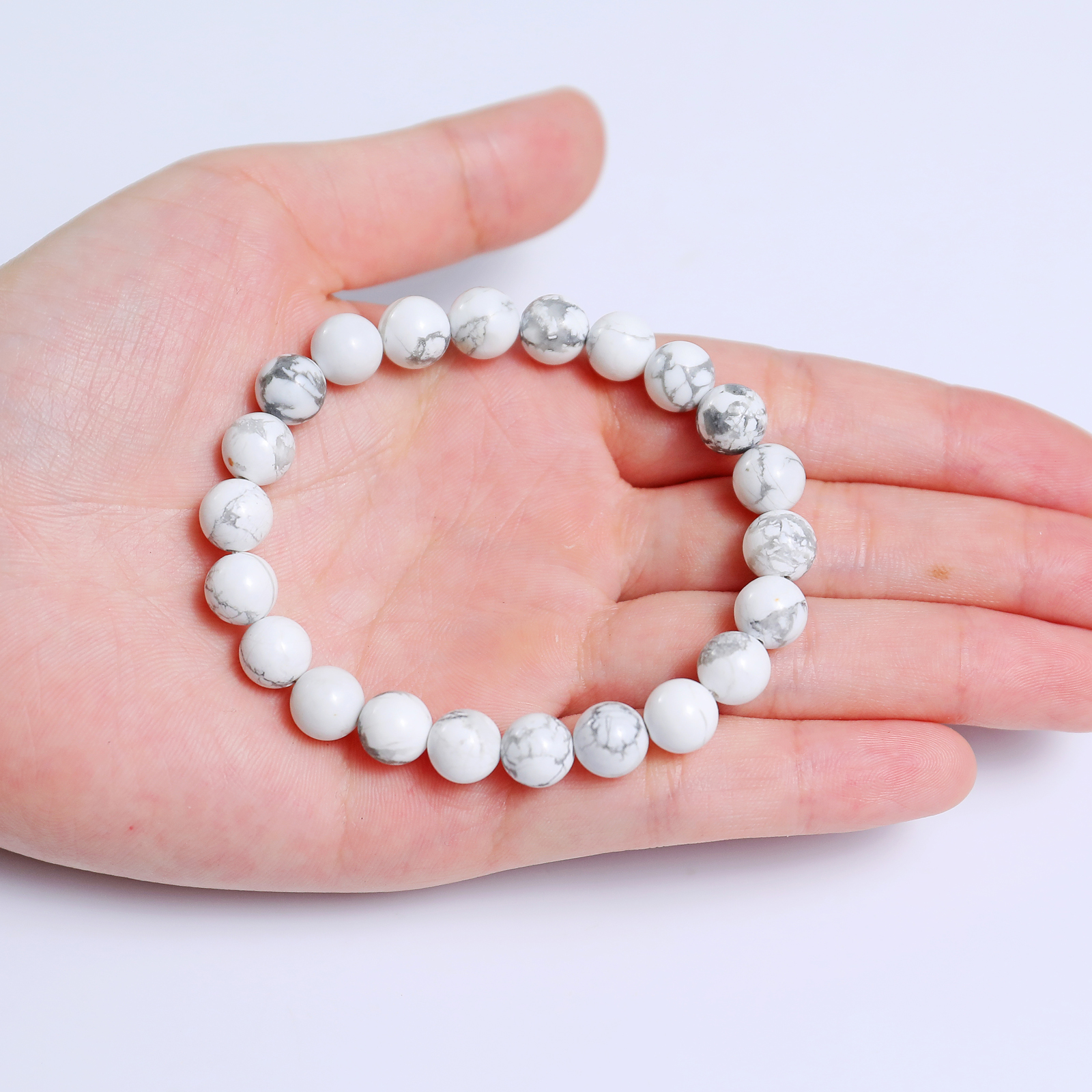 Natural Crystal Elastic Beads Bracelet Howlite Healing Energy Bracelet 