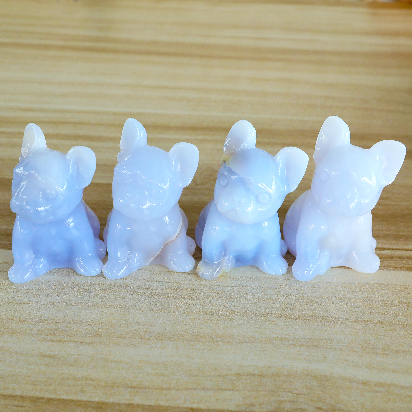 Natural Blue Chalcedony Carved Dog Decor, Mini Dog Sculpture,Fengshui Decor
