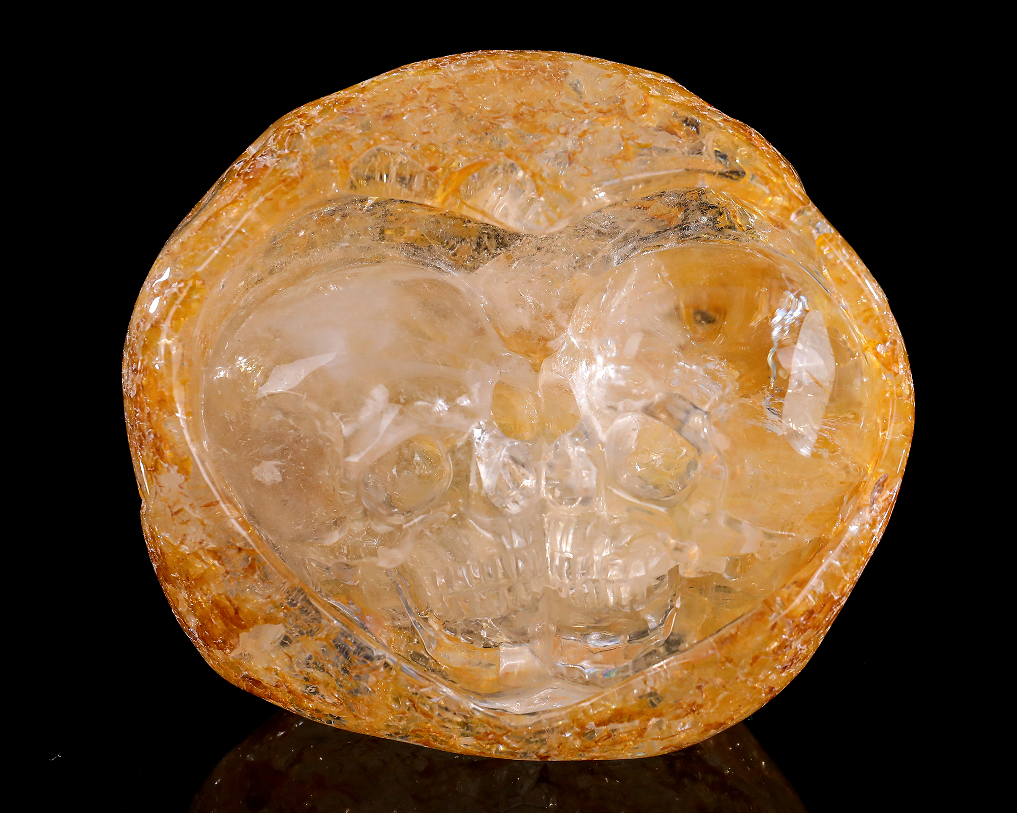 4.6-inch Clear Quartz Double Skulls – Artisanal Crystal Sculpture of Connection & Mystique