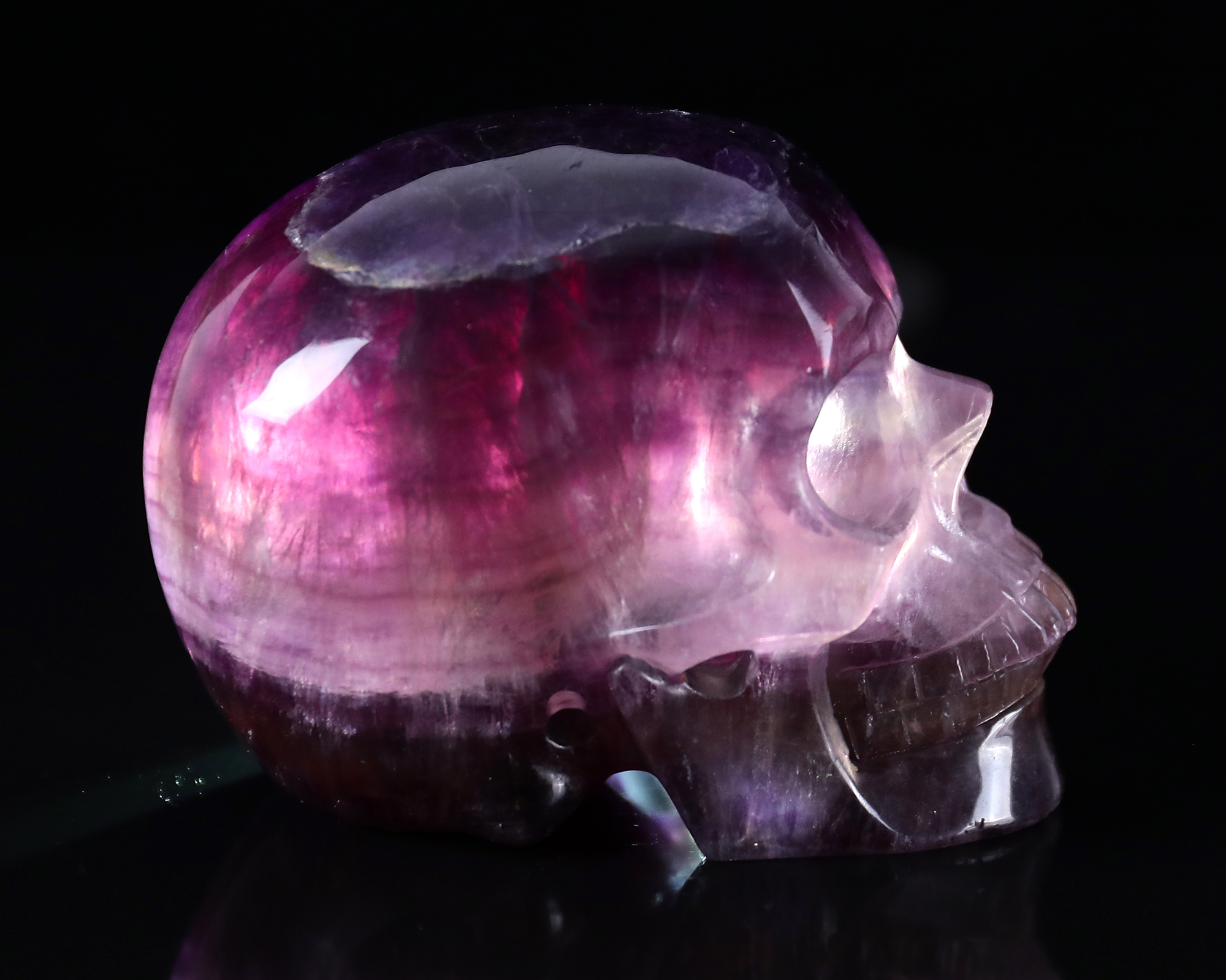 Hand-Carved Fluorite Skull: Vibrant Natural Colors & Translucent Crystal Craft