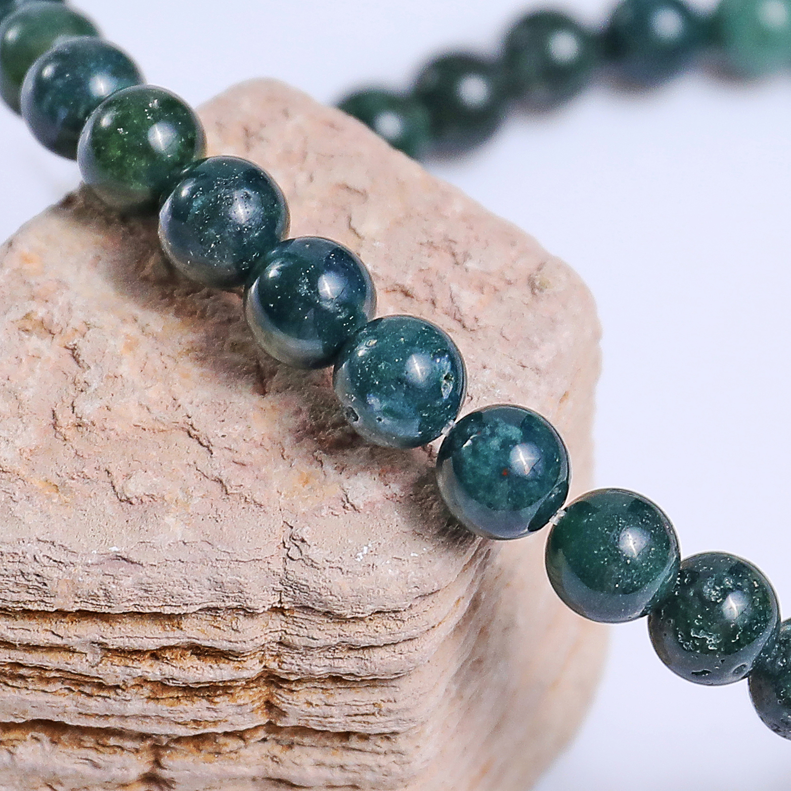 Natural Moss Agate Crystal Bead Bracelet,Healing Energy Bracelet