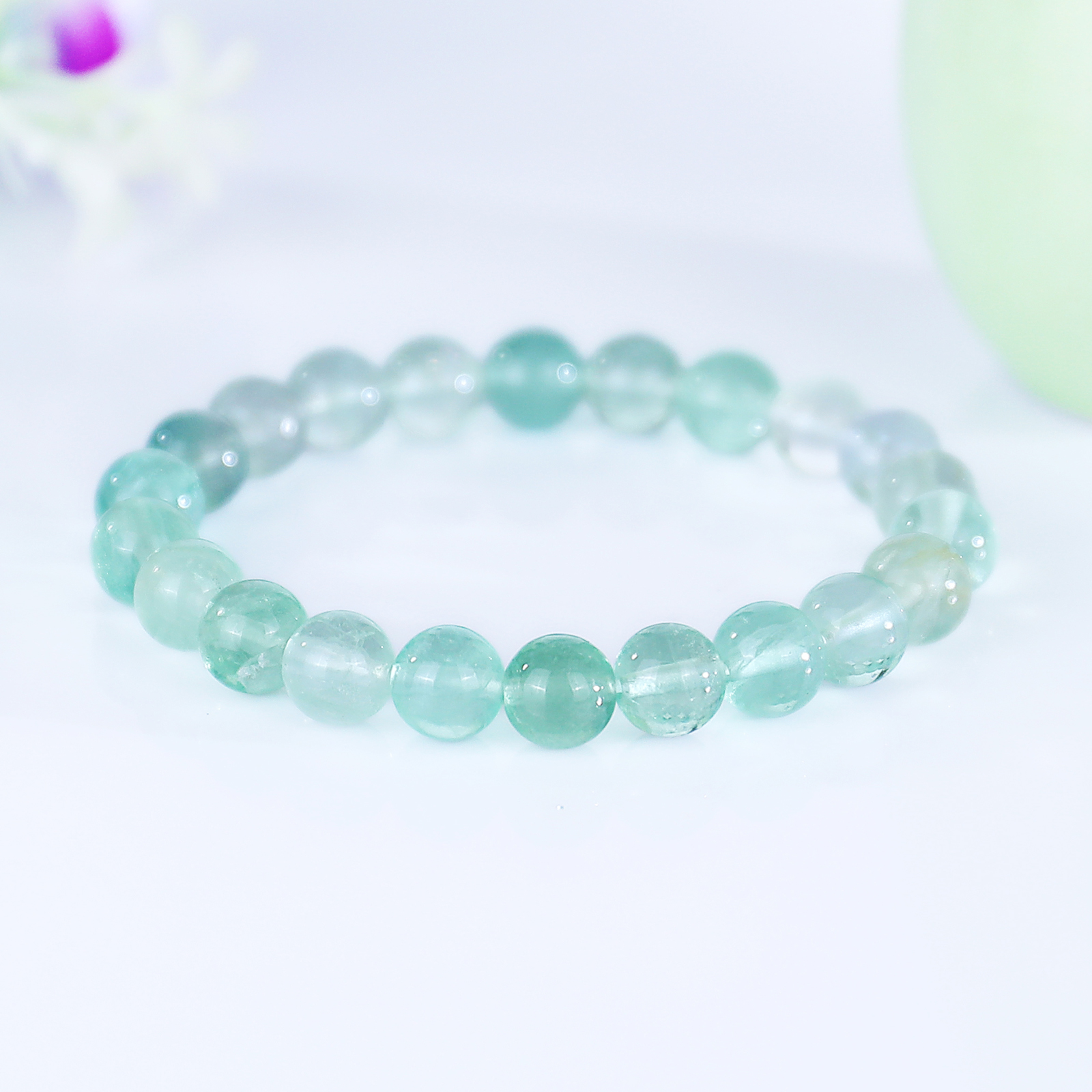 Natural Fluorite Crystal Bead Bracelet,Healing Energy Bracelet