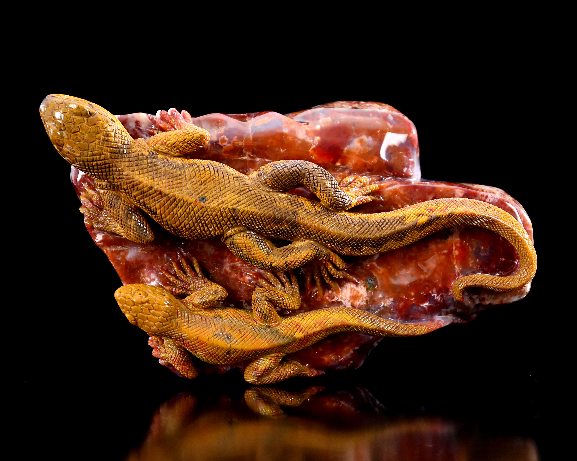 9 Inch Handcrafted Moroccan Red Agate Lizard – Artisanal Carved Symbolic Reptile Decor 