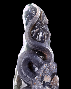 11.8 Inch Artisanal Amethyst Geode Snake & Frog – Hand-Carved Crystal Sculpture for Luxury Decor