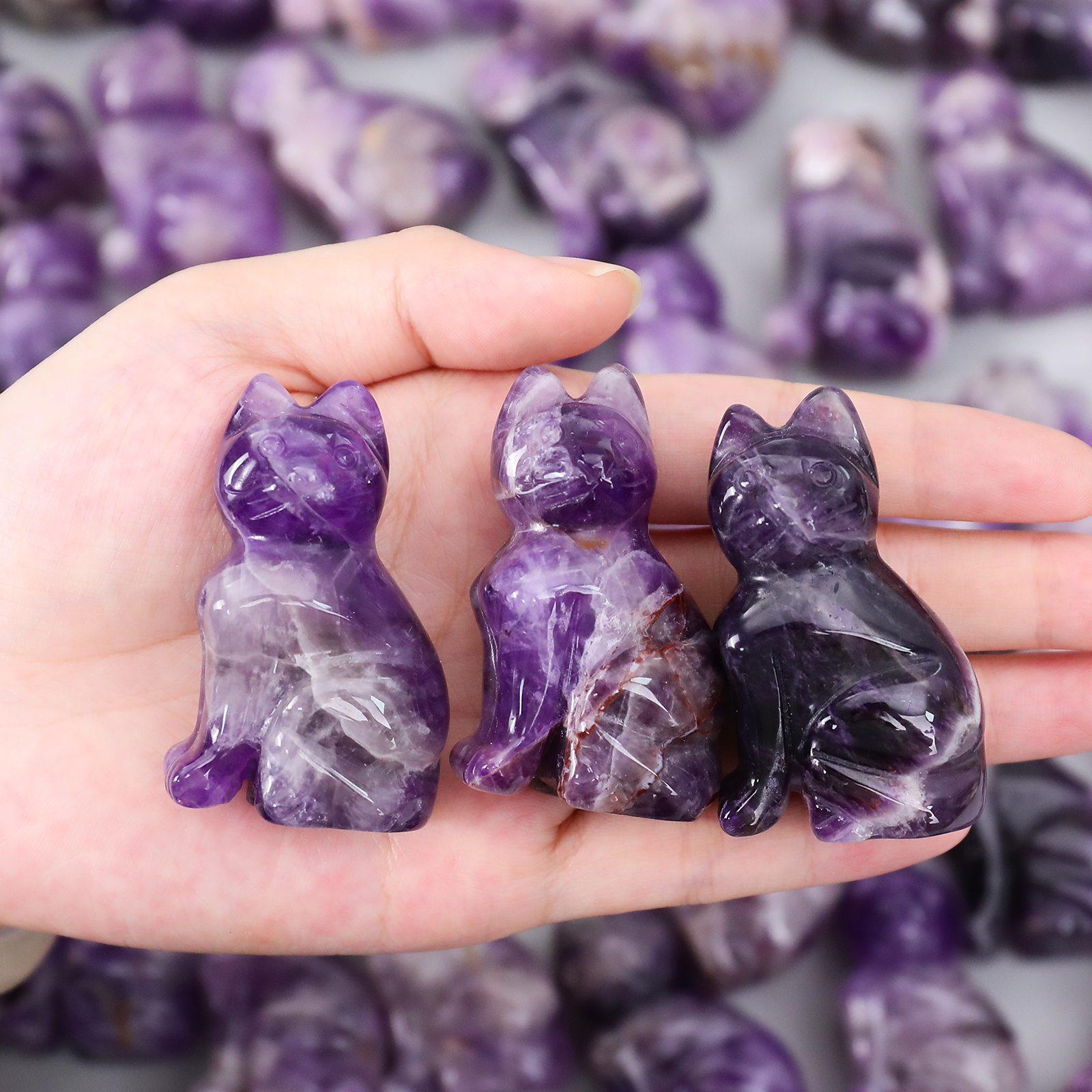 Natural Gemstone Mini Cat Carving, Crystal Cute Cat Sculpture
