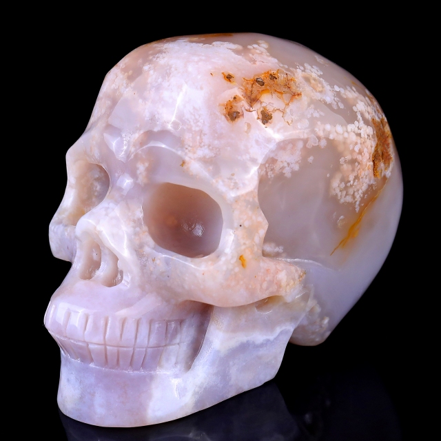 5.7" Sakura Agate Hand Carved Crystal Realistic Skull Sculpture