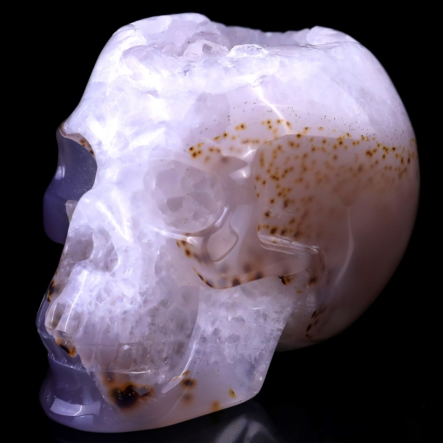 3.4" Geode Agate Hand Carved Crystal Geode Skull Sculpture