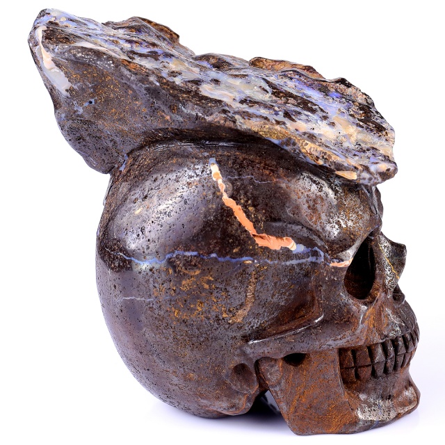 Unique 6.4" Opal Crystal Skull – Hand Carved Realistic Gemstone Sculpture for Collectors, Healing, And Home Décor
