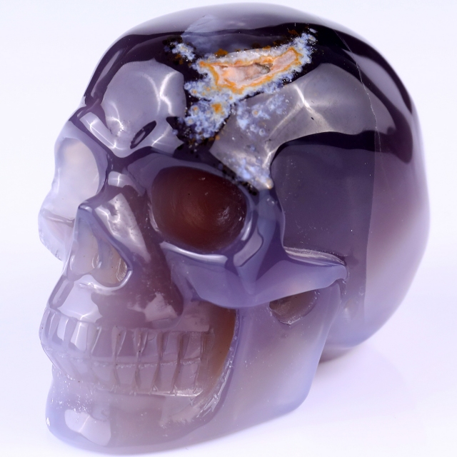 3.5" Geode Agate Hand Carved Crystal Geode Skull Sculpture