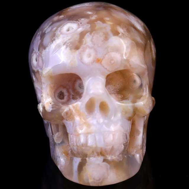 2.2" Sakura Agate Crystal Realistic Skull Hand Carved Sculpture