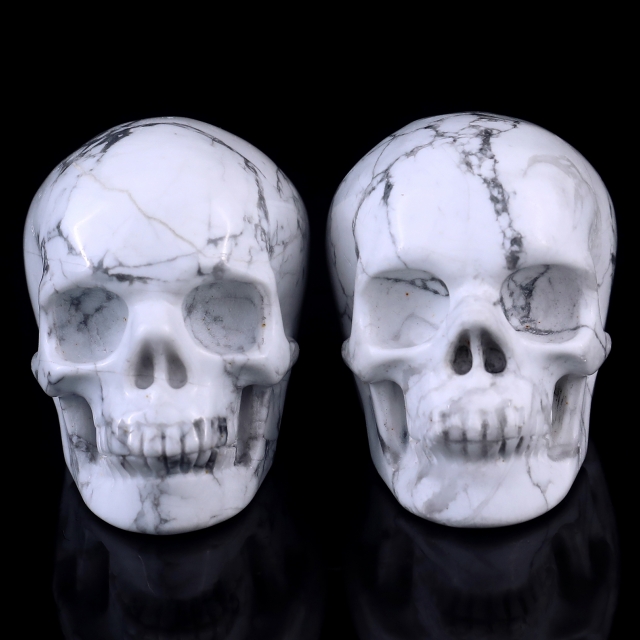 2.2" Howlite Hand Carved Crystal Realistic Skull Sculpture