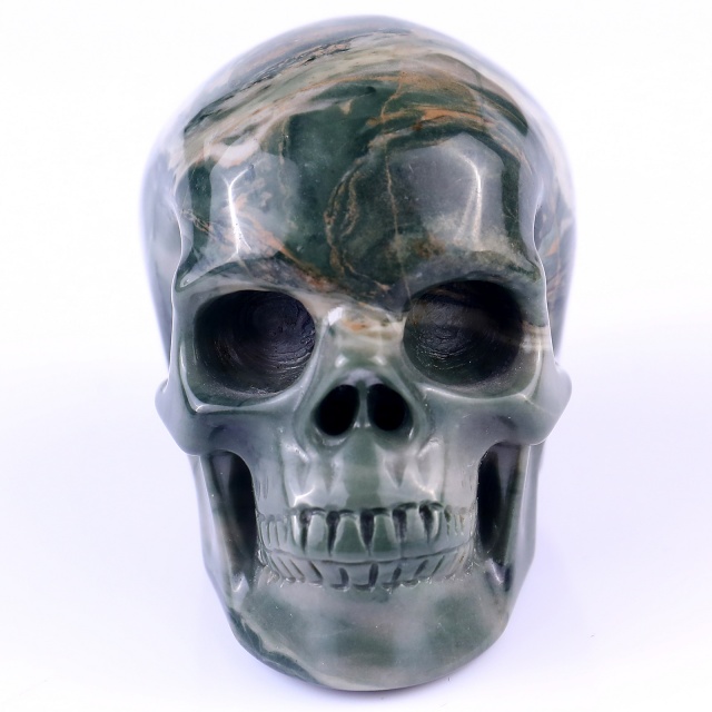 3.0" Jiulong Jade Hand Carved Crystal Realistic Skull Sculpture