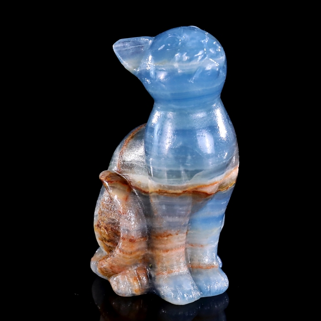 2.9" Natural Blue Onyx Hand Carved Crystal Cat Sculpture