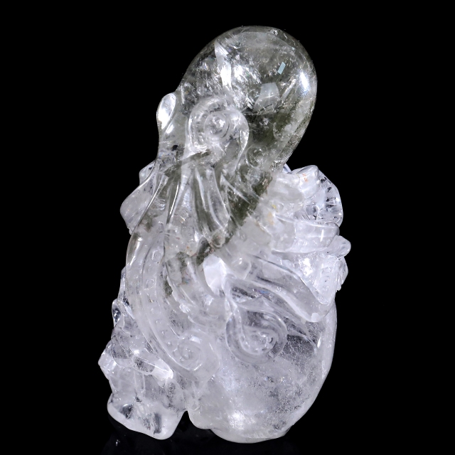 6-inch Hand Carved Clear Quartz Skull with Octopus - Natural Crystal Sculpture for Luxury Display & Spiritual Significance