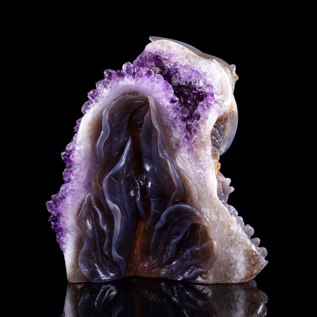 6.7" Amethyst Cluster Fish Carving, Exquisite Gemstone Sculpture for Decoration & Blessings