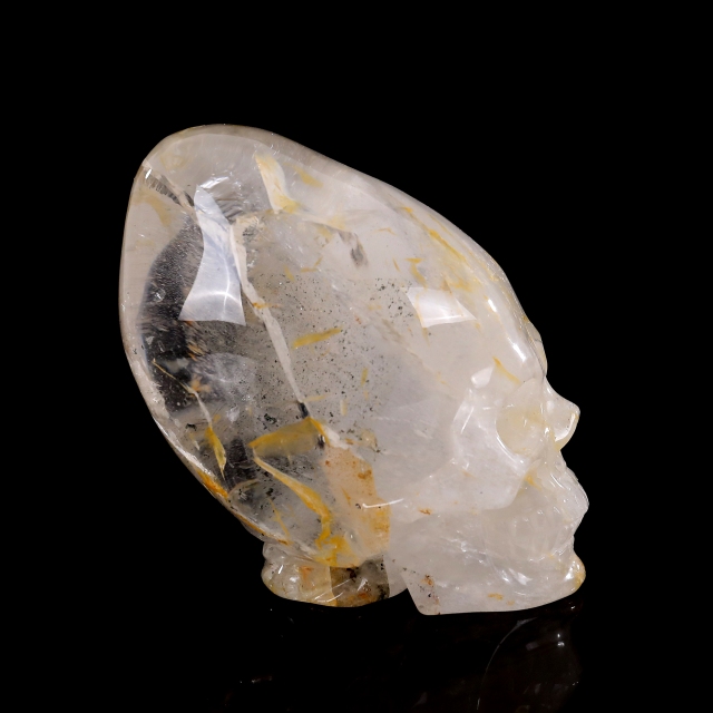 5-inch Hand Carved Ghost Clear Quartz Skull - Spiritual Symbolism Gemstone Sculpture for Collection & Décor