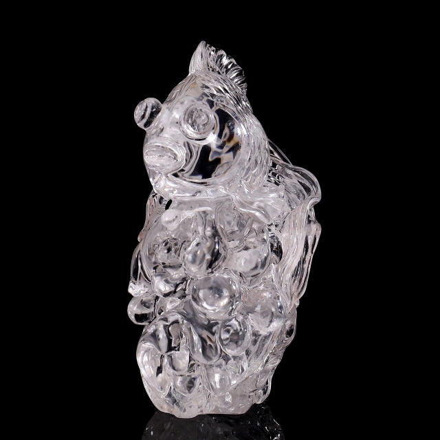 5-inch Hand Carved Clear Quartz Goldfish Decoration - Auspicious Gemstone Sculpture for Luck & Décor